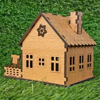 3D Wooden Miniature House with Chair – DIY Wooden Craft Model for Home Decoration & Gifts-11cm(4.5 Inch) thumbnail 3