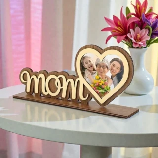 Personalized MOM Wooden Photo Frame | Custom Mother’s Day Gift India | MDF Table Top Mom Photo Frame with Heart Design | Unique Gift for Mom | Home Decor Item | DVMART® thumbnail 2