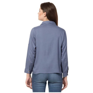 Gray colour Western wear Rayon Shirt style Top has a stylish neck Full Sleeves. thumbnail 5