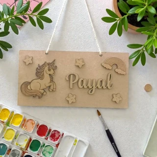 Personalized Kids Name Plate Wooden | Unicorn Theme Custom Name Board for Door Wall Decor | MDF Hanging Name Sign for Baby Girl Room | DVMART® thumbnail 2