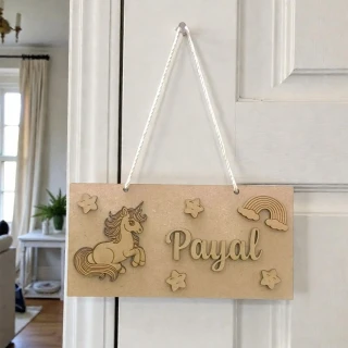Personalized Kids Name Plate Wooden | Unicorn Theme Custom Name Board for Door Wall Decor | MDF Hanging Name Sign for Baby Girl Room | DVMART® thumbnail 3