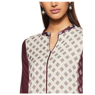 Women Self Design Viscose Rayon Straight Kurta  (Purple, White) thumbnail 4