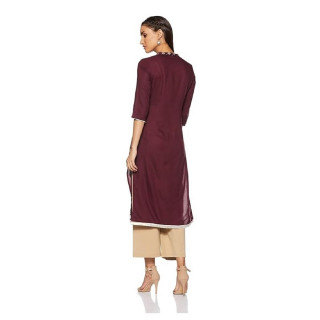 Women Self Design Viscose Rayon Straight Kurta  (Purple, White) thumbnail 3