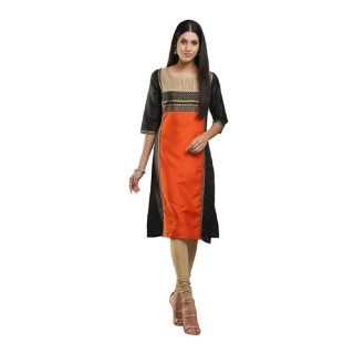 Women's Synthetic Straight Kurta Orange