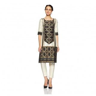 Women Printed Cotton Blend Straight Kurta  (Black)