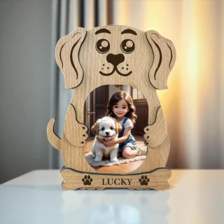 Personalized MDF Dog-Shaped Photo Frame – Custom Pet Picture Gift for Dog Lovers