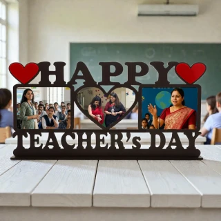 Personalized Happy Teacher’s Day Wooden Photo Frame | Custom MDF Multi Photo Collage Gift for Teachers | Engraved Desk Decor with Heart Design | DVMART® thumbnail 3