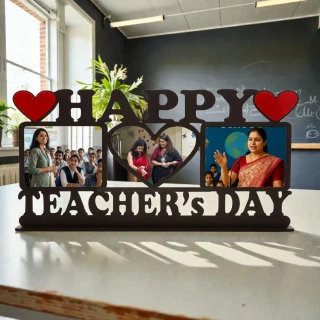 Personalized Happy Teacher’s Day Wooden Photo Frame | Custom MDF Multi Photo Collage Gift for Teachers | Engraved Desk Decor with Heart Design | DVMART® thumbnail 4