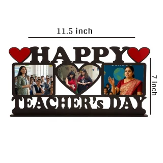 Personalized Happy Teacher’s Day Wooden Photo Frame | Custom MDF Multi Photo Collage Gift for Teachers | Engraved Desk Decor with Heart Design | DVMART® thumbnail 2