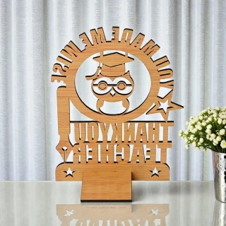 MDF Wooden Thank You Teacher Gift | “You Made Me Wise” Teacher Appreciation Showpiece | Wooden Desk Decor Gift for Teachers Day, Farewell & Graduation | Unique Teacher Gift Plaque | DVMART® thumbnail 3