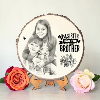 Brother Sister Wooden Plaque with Quote | Round Wooden Photo Frame Gift | Raksha Bandhan Gift for Brother Sister | Decorative Table Top Frame with Stand thumbnail 6