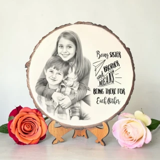 Brother Sister Wooden Plaque with Quote | Round Wooden Photo Frame Gift | Raksha Bandhan Gift for Brother Sister | Decorative Table Top Frame with Stand thumbnail 7