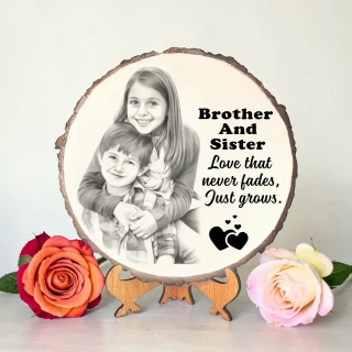 Brother Sister Wooden Photo Frame with Quote | Personalized Round Wooden Plaque Gift | Birthday Rakhi Gift for Brother Sister | Decorative Table Top Frame thumbnail 8
