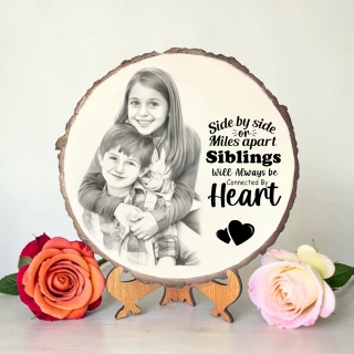 Brother Sister Wooden Plaque with Quote | Round Wooden Photo Frame Gift | Raksha Bandhan Gift for Brother Sister | Decorative Table Top Frame with Stand thumbnail 9