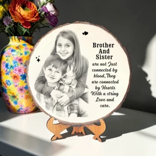 Brother Sister Wooden Plaque with Quote | Round Wooden Photo Frame Gift | Raksha Bandhan Gift for Brother Sister | Decorative Table Top Frame with Stand thumbnail 10