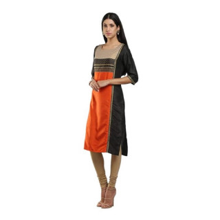 Women's Synthetic Straight Kurta Orange thumbnail 2