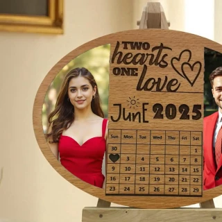 Sleek MDF Wooden Oval Couple Photo Frame – Personalized Engraved Anniversary Gift with Calendar thumbnail 4