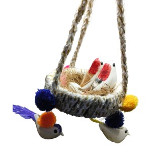 Handmade Artificial Jute Hanging Birds with Nest Jhumar Showpiece Chidiyan Ka Ghosla for Home Dcor Home Decoration Pack of 1 (Yellow) thumbnail 4
