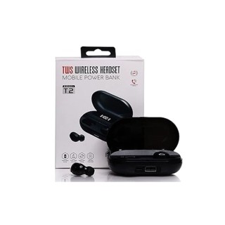 TWS Wireless Headset With Mobile Power Bank 1500MH Bluetooth Handfree device (Black True Wireless)