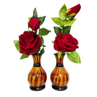 Decorsity Handicraft Check Ceramic Flower Vase Pot for Home Decoration Living Room Dining Gifting Pot With Flower (Beige Small Pack of 2) thumbnail 5