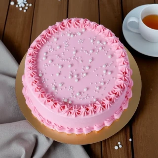 Pink Cream Cake – Elegant Birthday Cake with Edible Pearls thumbnail 3