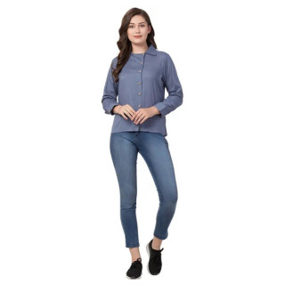 Gray colour Western wear Rayon Shirt style Top has a stylish neck Full Sleeves. thumbnail 2