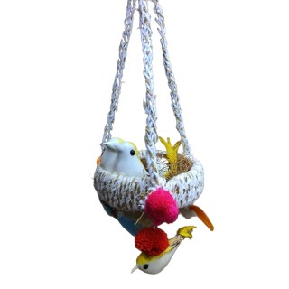 Handmade Artificial Jute Hanging Birds with Nest Jhumar Showpiece Chidiyan Ka Ghosla for Home Dcor Home Decoration Pack of 1 (Yellow) thumbnail 3