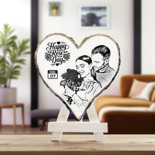 Heart-Shaped Personalized Wooden Photo Plaque for Rose Day