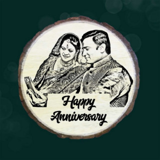 Happy Anniversary Personalized Round Shape Engraved Customized Wooden Plaque Gift's