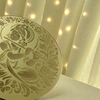 Golden Acrylic Laser Engraved Shri Krishna Photo Frame | Dual Hanging Spiritual Wall Décor for Festive, Worship & Home Décor thumbnail 3