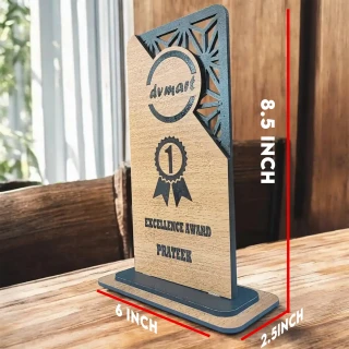 3D MDF Wooden Memento Trophy – Personalized Excellence Award Plaque for Corporate & Event Gifts-21cm( 8.5 Inch) thumbnail 4