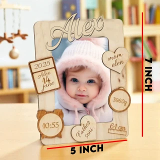 Custom Baby Birth Details Wooden Photo Frame – Personalized Newborn Keepsake thumbnail 4