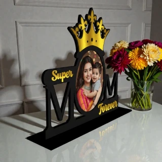 Personalized Super Mom Forever Wooden Photo Frame | Custom Mother’s Day Gift India | MDF Table Top Photo Frame with Crown Design | Unique Gift for Mom | Home Decor | DVMART® thumbnail 2
