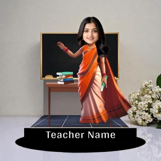 Personalized Teacher Caricature MDF Wooden Standee | Custom Name Teacher Figurine Desk Decor | Unique Teachers Day Gift, Farewell & Appreciation Gift | DVMART® thumbnail 3
