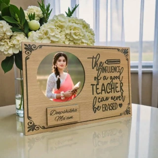 Personalized Wooden Teacher Photo Frame Plaque | Custom Name MDF Engraved Gift for Teachers | Teacher’s Day Appreciation Desk Decor | Unique Thank You Gift | DVMART® thumbnail 3