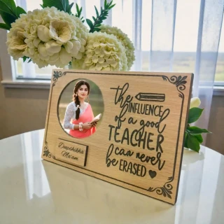 Personalized Wooden Teacher Photo Frame Plaque | Custom Name MDF Engraved Gift for Teachers | Teacher’s Day Appreciation Desk Decor | Unique Thank You Gift | DVMART® thumbnail 4