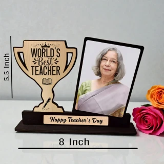 Personalized World’s Best Teacher Wooden Trophy with Photo Frame | Custom MDF Teacher’s Day Gift | Engraved Award Plaque Desk Decor | Unique Teacher Appreciation Gift India | DVMART® thumbnail 5