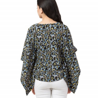 Plus Size Women's Blue & Off White Floral Print Longline Asymmetric Georgette Top thumbnail 3