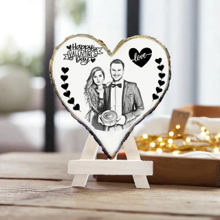 Heart-Shaped Personalized Wooden Photo Plaque for Valentine's Day
