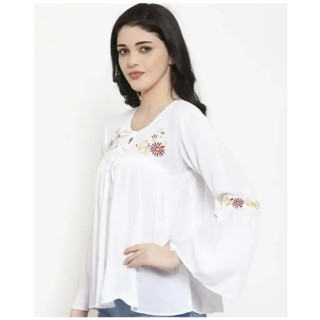 Women's Rayon Embroidery Western White Top for Girl Women Ladies thumbnail 2