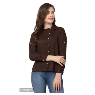 Western wear Rayon Casual Regular Sleeves Solid Women & Gilr's Brown Shirt