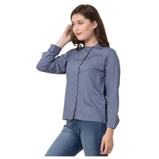 Gray colour Western wear Rayon Shirt style Top has a stylish neck Full Sleeves. thumbnail 4