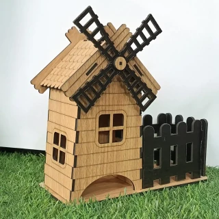 3D-DIY MDF Wooden House Model with 2 Windows | Miniature Craft Kit for Home Decor & DIY Projects- 4 Inch (10cm)