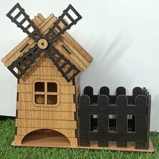 3D-DIY MDF Wooden House Model with 2 Windows | Miniature Craft Kit for Home Decor & DIY Projects-(21.59 CM)  8.5 Inch thumbnail 2