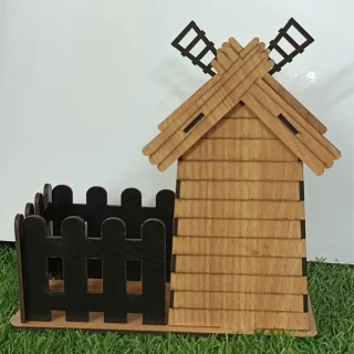3D-DIY MDF Wooden House Model with 2 Windows | Miniature Craft Kit for Home Decor & DIY Projects-(21.59 CM)  8.5 Inch thumbnail 3