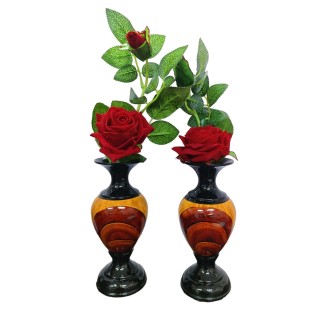 Decorsity Handicraft Check Ceramic Flower Vase Pot With Flower for Home Decoration Living Room Dining Gifting (Beige Medium Pack of 2)