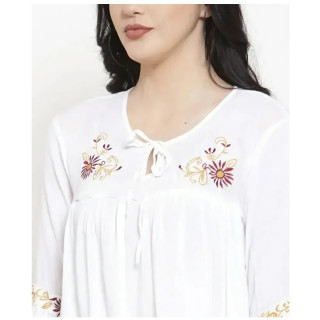 Women's Rayon Embroidery Western White Top for Girl Women Ladies thumbnail 4
