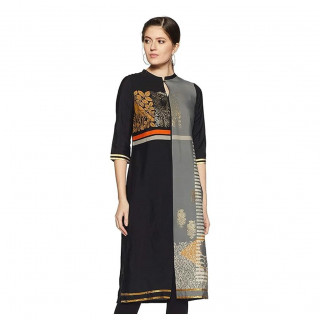 Women's Straight Kurta Black thumbnail 5