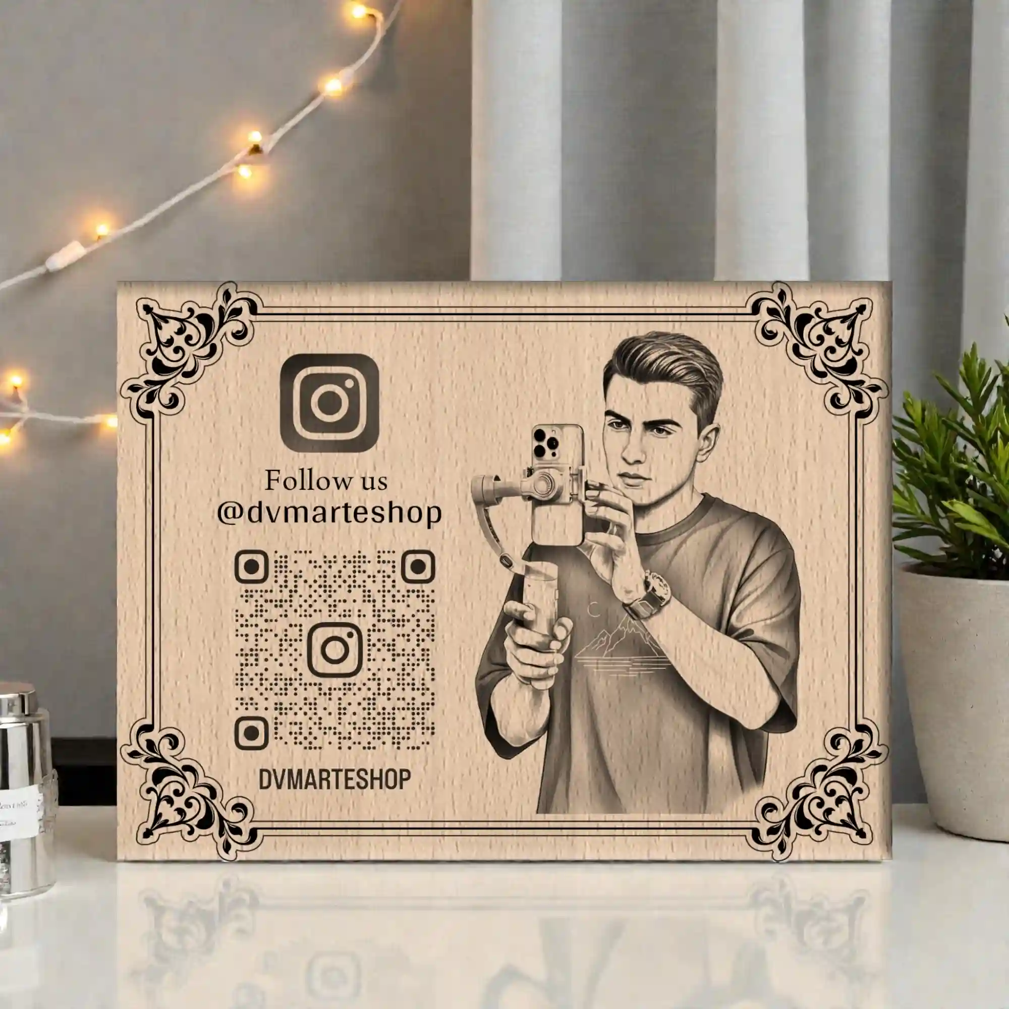 Personalized Steam Beech Wood Influencer Name Frame for YouTube & Instagram Creators – Custom Engraved