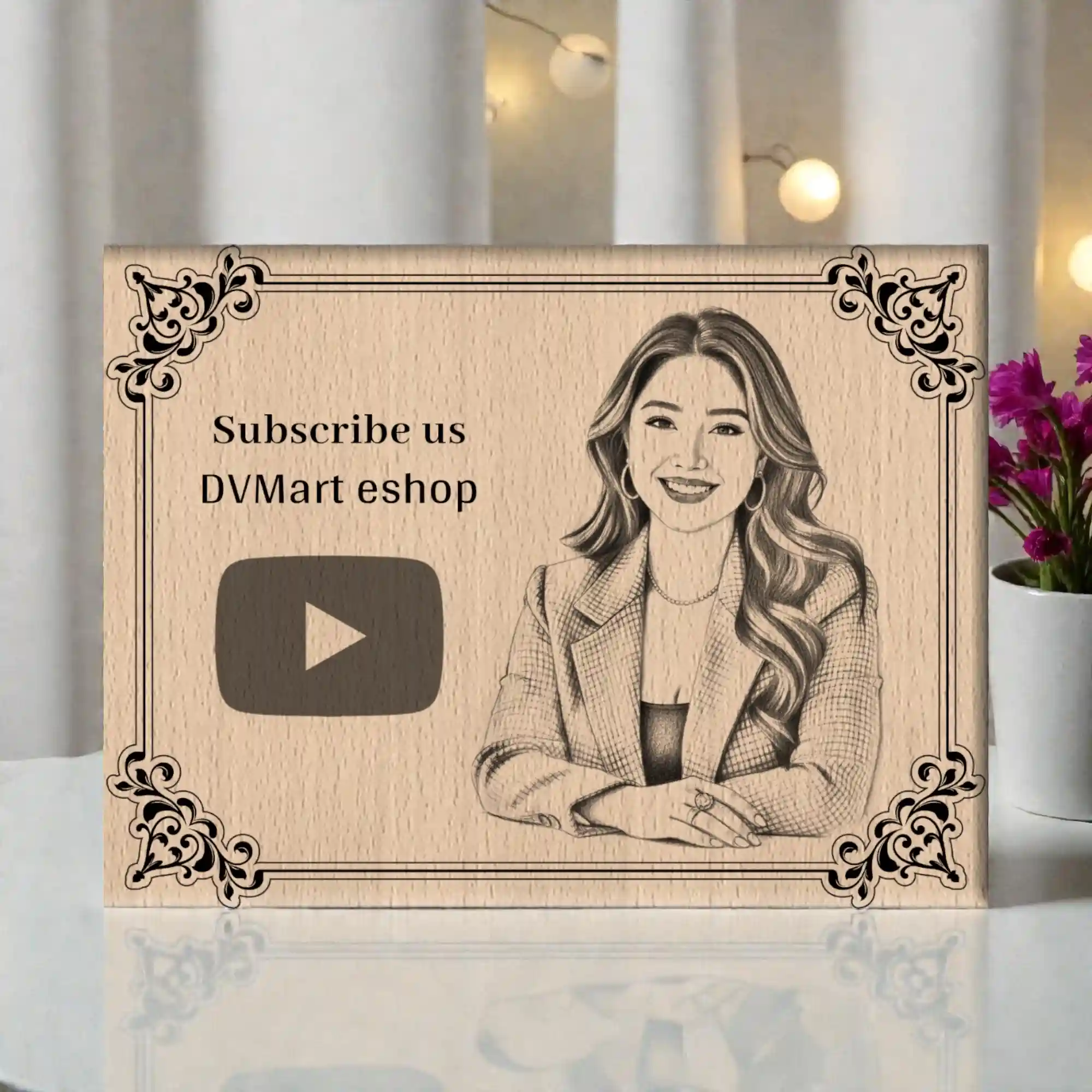 Custom Steam Beech Wood Social Media Plaque for YouTube, Instagram & Reels Influencers – Laser Engraved Photo & Channel Name